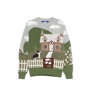 Junya Watanabe Men Printed Cotton Crewneck Sweater